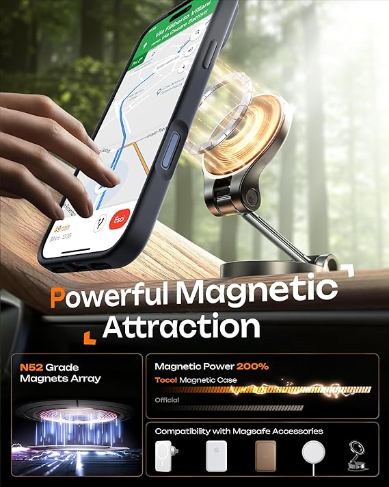 iPhone 17 Pro Max Case, TOCOL Magnetic MagSafe Cover with Camera Protection, Shockproof Matte Black - Image 3